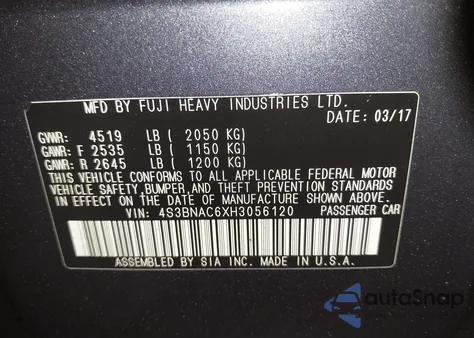 2017 Subaru Legacy 2.5I Premium из США, поврежденный, VIN 4S3BNAC6XH3056120